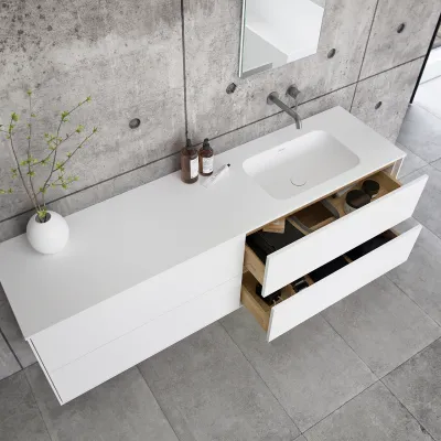 Pulcher Mood 180R Soft - Baderomsmøbel 180x46 cm, matt hvit med SolidTec® vask