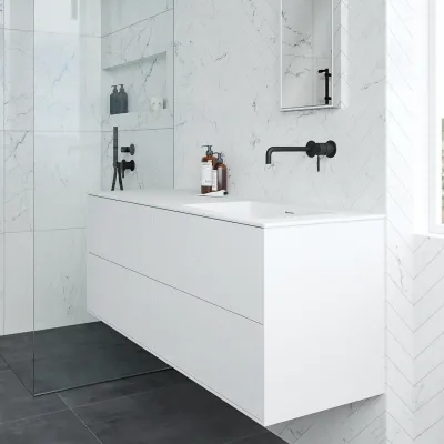 Pulcher Mood 140R Soho - Baderomsmøbel 140x46 cm, matt hvit med SolidTec® vask