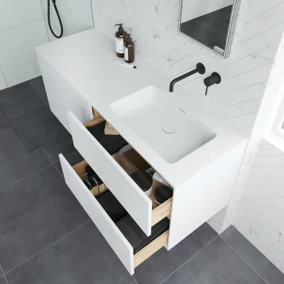 Pulcher Mood 140R Soho - Baderomsmøbel 140x46 cm, matt hvit med SolidTec® vask