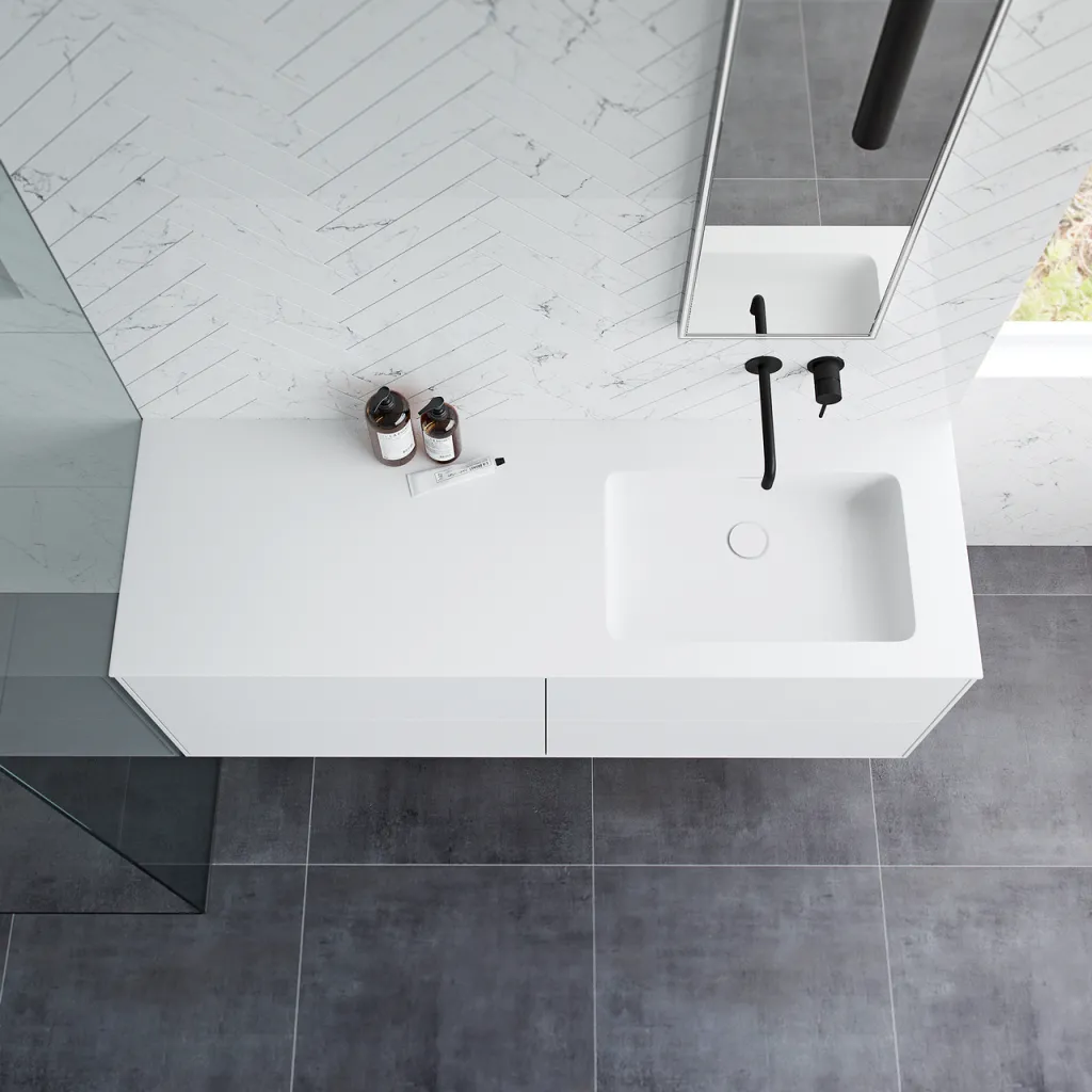 Pulcher Mood 140R Soho - Baderomsmøbel 140x46 cm, matt hvit med SolidTec® vask