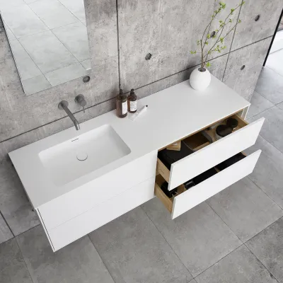 Pulcher Mood 160L Soho - Baderomsmøbel 160x46 cm, matt hvit med SolidTec® vask