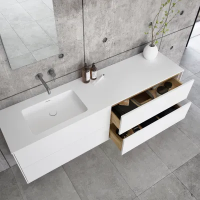 Pulcher Mood 180L Soho - Baderomsmøbel 180x46 cm, matt hvit med SolidTec® vask