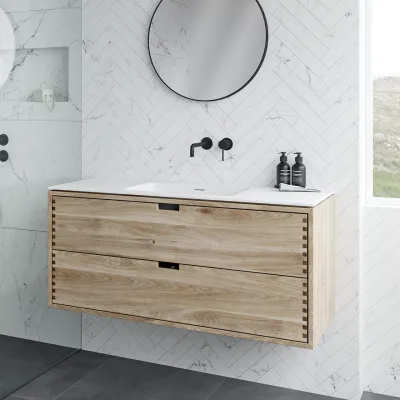 CPH Tapwork Soho 120 - Snekkermøbler i naturlig eik inkl. Matt hvit SolidTec-vask