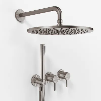 Semplice SBR801 S07 - Dusjsett Ø30 cm, Vegg, PVD børstet stål 