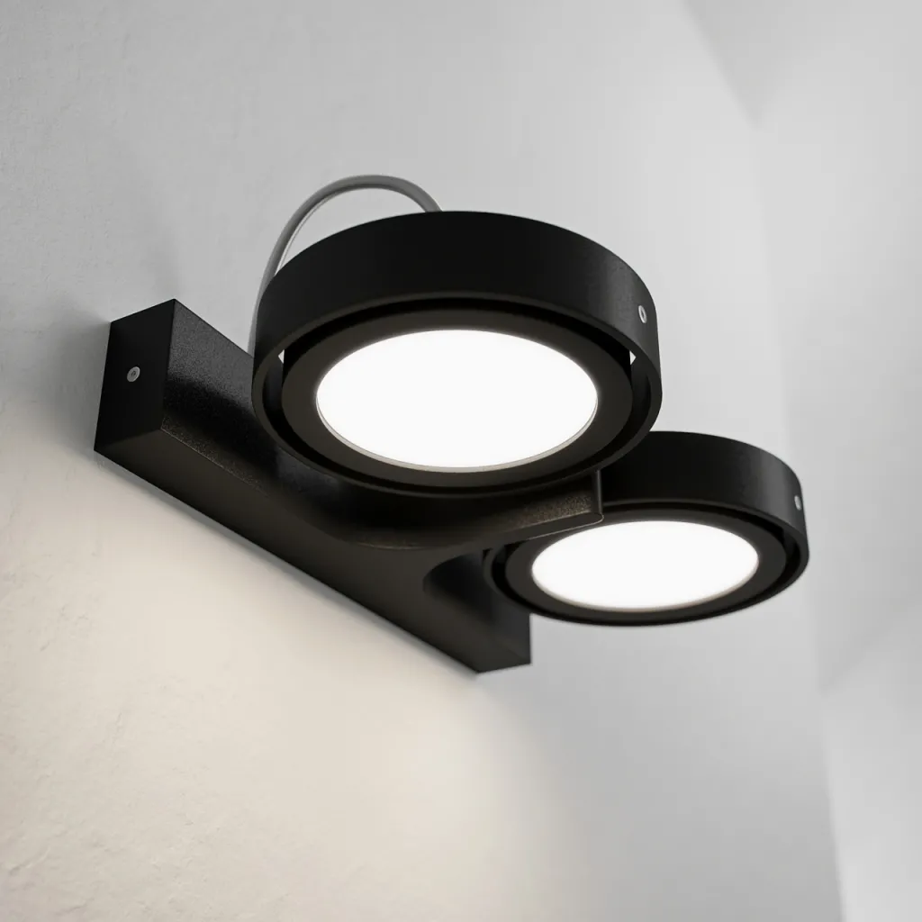 Big A02 - - Dobbel. LED-vegglampe med vippefunksjon, matt svart
