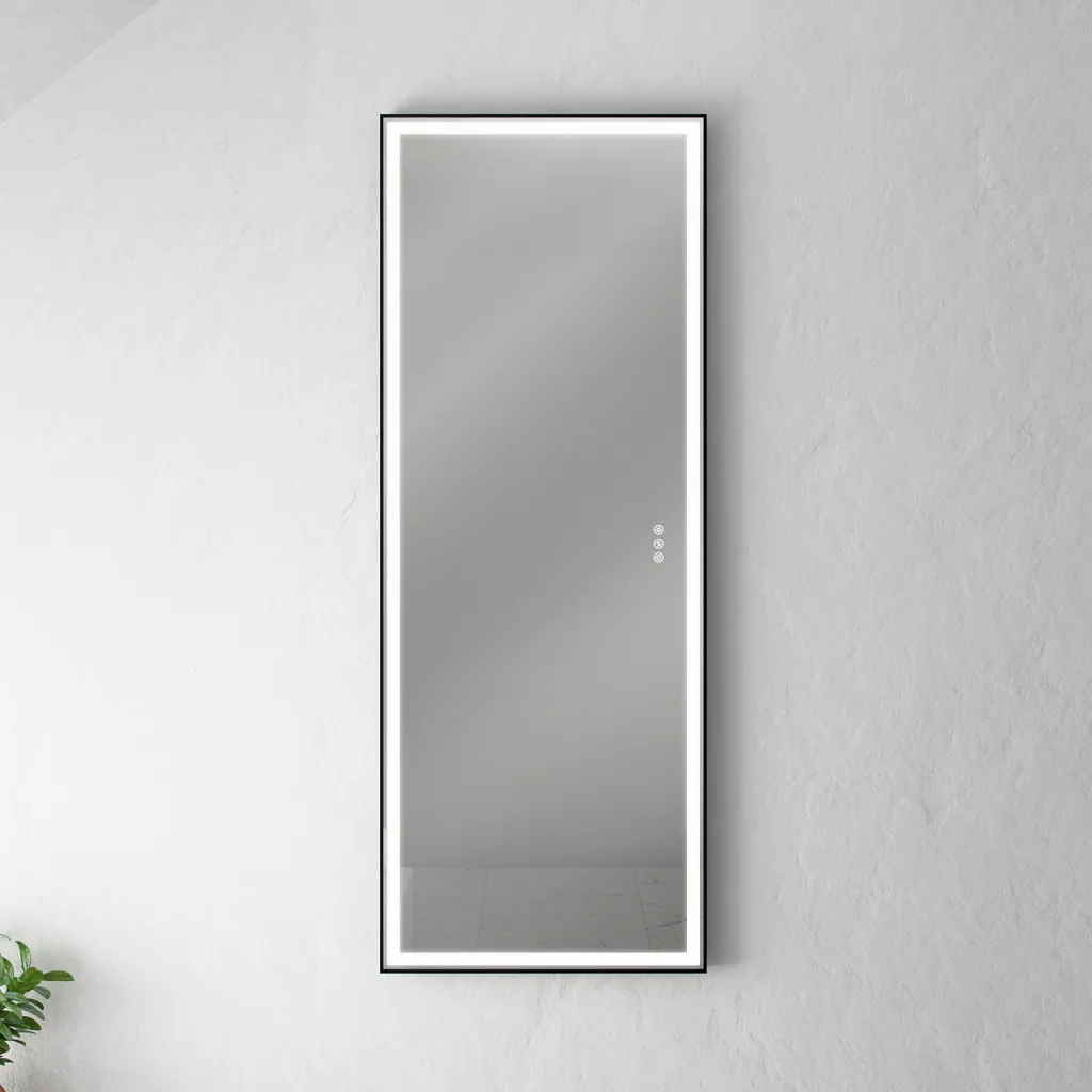 Pulcher® Soho Mirror PSM-1453 - 140x53,5 cm, speil med lys og lyskontroll, matt svart ramme