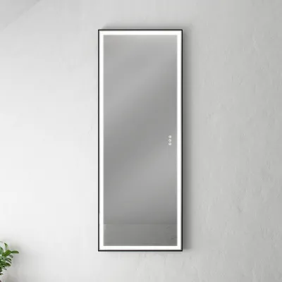 Pulcher® Soho Mirror PSM-1453 - 140x53,5 cm, speil med lys og lyskontroll, matt svart ramme