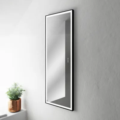 Pulcher® Soho Mirror PSM-1453 - 140x53,5 cm, speil med lys og lyskontroll, matt svart ramme