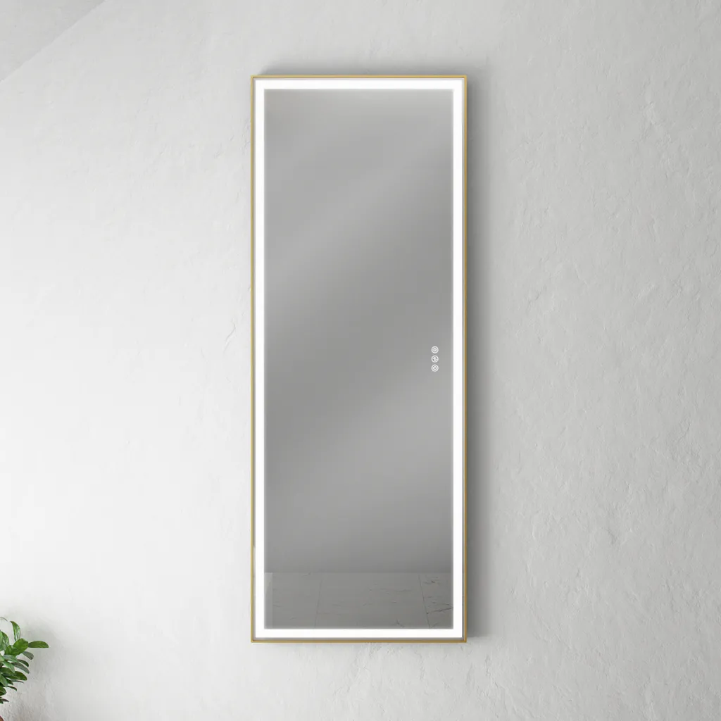 Pulcher Soho Mirror PSM-1453 - 140x53,5 cm. Speil med lys og lyskontroll, matt messingfarget ramme