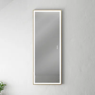 Pulcher Soho Mirror PSM-1453 - 140x53,5 cm. Speil med lys og lyskontroll, matt messingfarget ramme