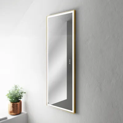 Pulcher Soho Mirror PSM-1453 - 140x53,5 cm. Speil med lys og lyskontroll, matt messingfarget ramme