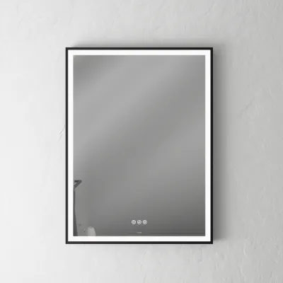 Pulcher Soho Mirror PSM-6080 - 60x80 cm, speil med lys og lyskontroll, matt svart ramme