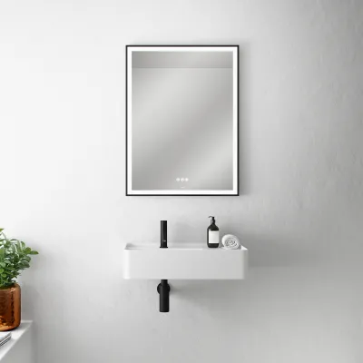 Pulcher Soho Mirror PSM-6080 - 60x80 cm, speil med lys og lyskontroll, matt svart ramme