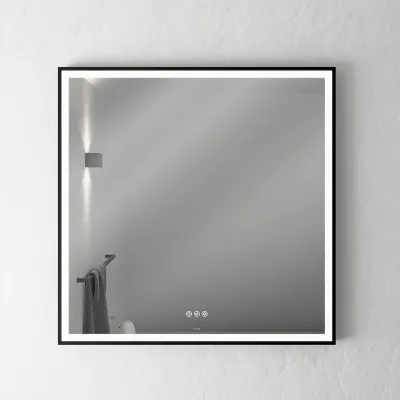 Pulcher Soho Mirror PSM-8080 - 80x80 cm, speil med lys og lyskontroll, matt svart ramme