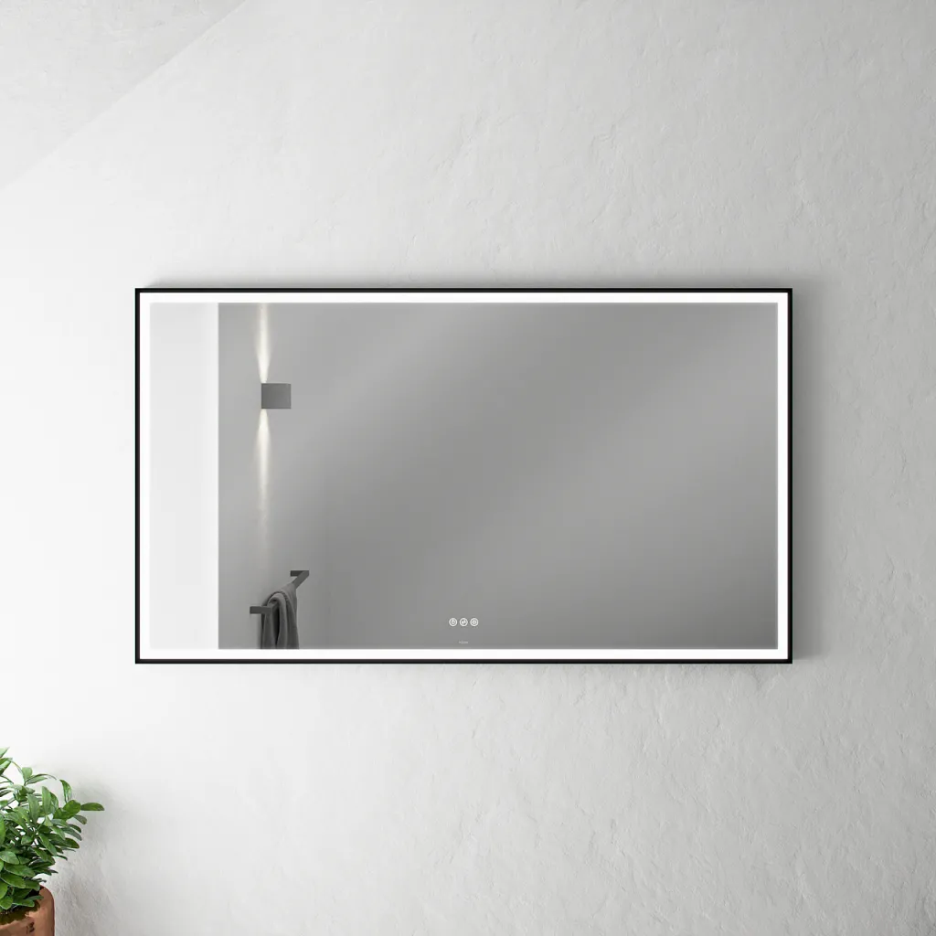 Pulcher Soho Mirror PSM-1480 - 140x80 cm, speil med lys og lyskontroll, matt svart ramme
