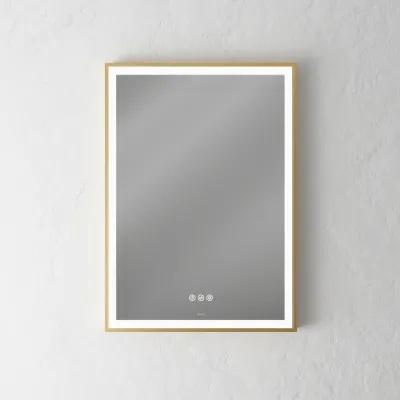 Pulcher Soho Mirror PSM-5070 - 50x70 cm. Speil med lys og lyskontroll, matt messingfarget ramme