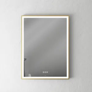 Pulcher Soho Mirror PSM-6080 - 60x80 cm. Speil m/lys- og lysstyring, ramme i Matt Messing