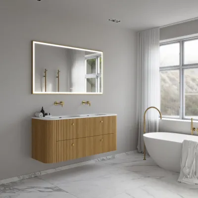 Pulcher Soho Mirror PSM-1480 - 140x80 cm. Speil med lys og lyskontroll, matt messingfarget ramme