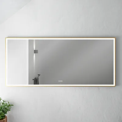 Pulcher Soho Mirror PSM-1880 - 180x80 cm. Speil m/lys og lysstyring, Matt messingfarget ramme