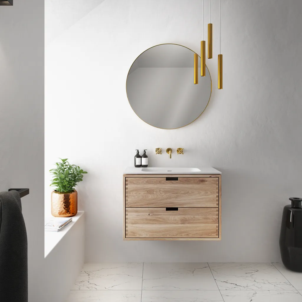 CPH Tapwork Soft 80 - Snekkermøbler i naturlig eik inkl. Matt hvit SolidTec-vask
