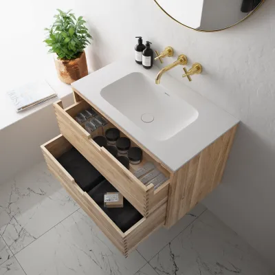 CPH Tapwork Soft 80 - Snekkermøbler i naturlig eik inkl. Matt hvit SolidTec-vask