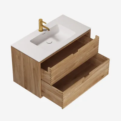 CPH Tapwork Soho 90 -  Snekkermøbler i naturlig eik inkl. Matt hvit SolidTec-vask