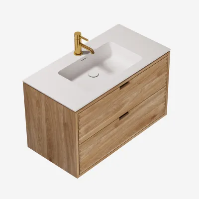 CPH Tapwork Soho 90 -  Snekkermøbler i naturlig eik inkl. Matt hvit SolidTec-vask