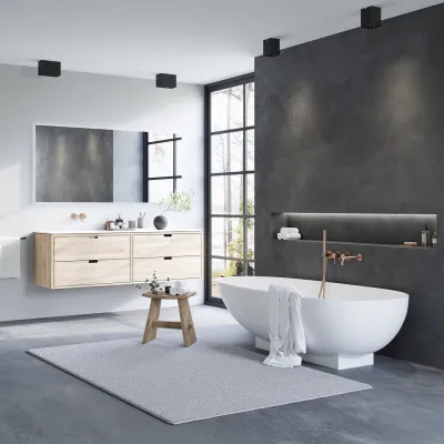 CPH Tapwork Soft 180L - Snekkermøbler i naturlig eik inkl. Matt hvit SolidTec-vask