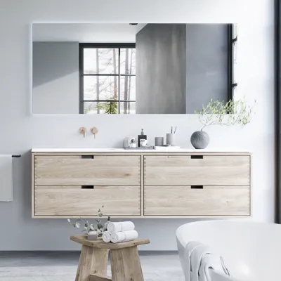 CPH Tapwork Soft 180L - Snekkermøbler i naturlig eik inkl. Matt hvit SolidTec-vask