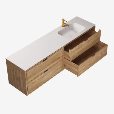 CPH Tapwork Soft 180R - Snekkermøbler i naturlig eik inkl. Matt hvit SolidTec-vask