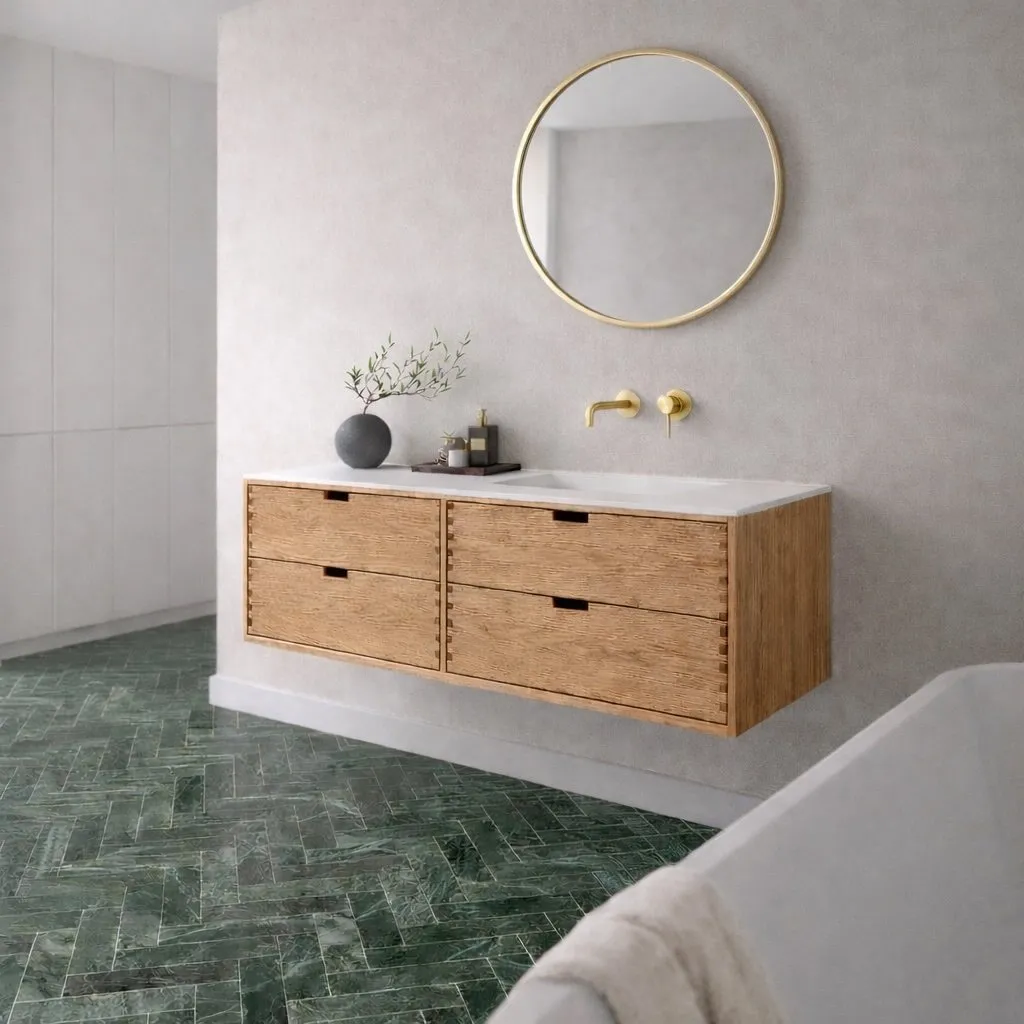 CPH Tapwork Soft 180R - Fingertappede skap i naturlig eik, inkludert Mathvid SolidTec®-vask