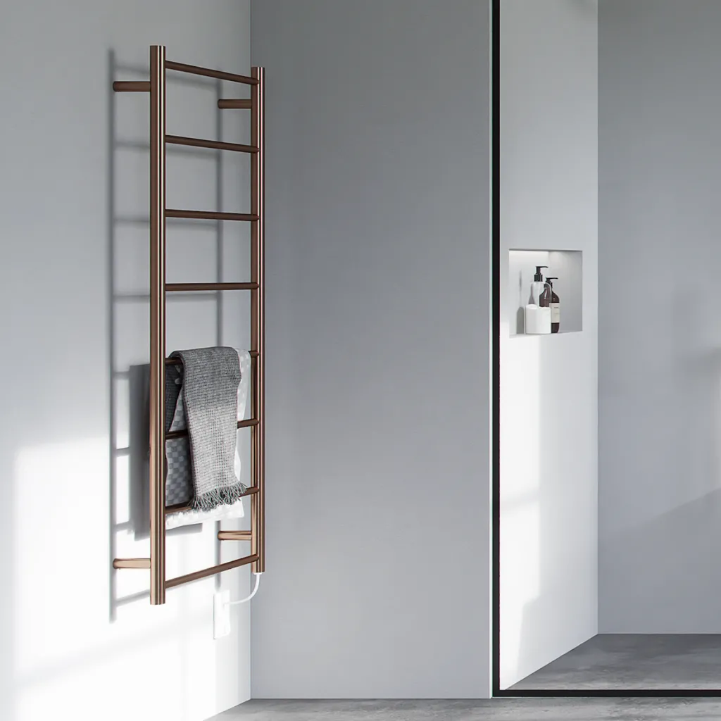 Pulcher Minimalism PM128 - Elektrisk håndkletørker, 50 x 128 cm, PVD børstet kobber