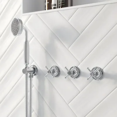 Hassel&Teudt HBR704 S02 - Dusjsett m/Ø21 cm. Rain DeLuxe m/EasyClean, Tak, Krom