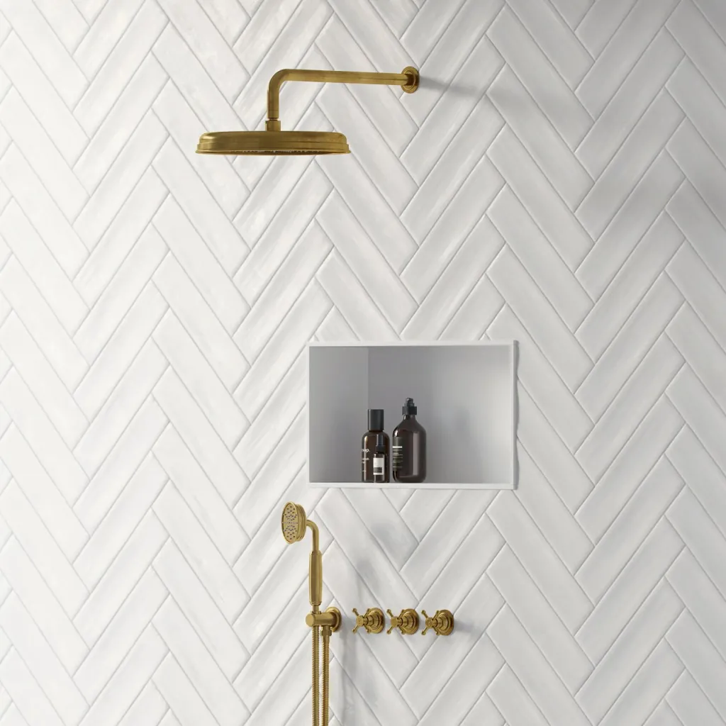 Hassel&Teudt HBR704 S03 - Dusjsett m/Ø31 cm. Rain DeLuxe m/EasyClean, Vegg, Polert Messing Naturlig