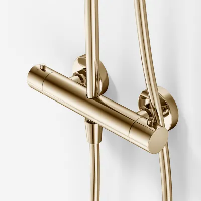 Semplice SRL10 S03 - Termostatsett, Rain DeLuxe RHB30, Ø30 cm., Polert messing naturfarget