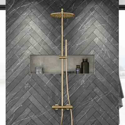 Semplice SRL10 S03 - Termostatsett, Rain DeLuxe RHB30, Ø30 cm., Polert messing naturfarget