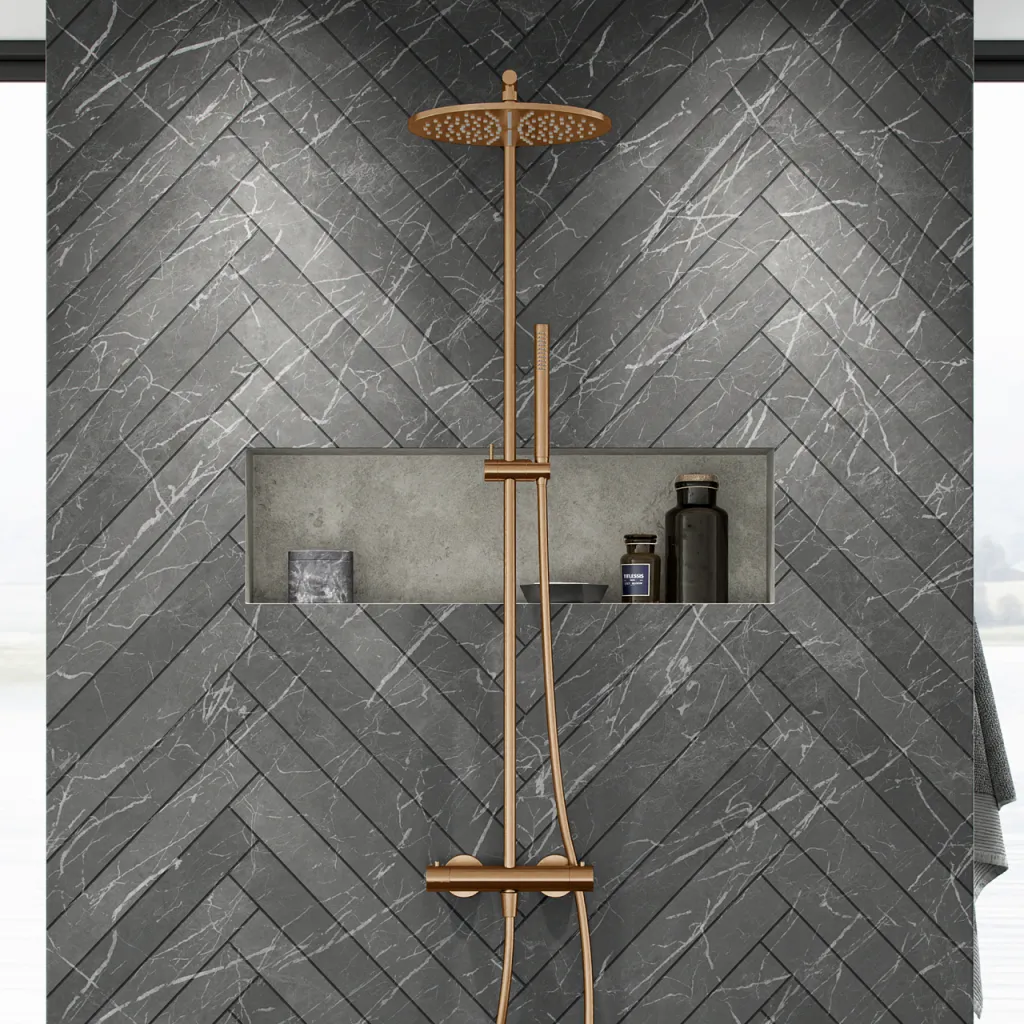 Semplice SRL10 S03 - Termostatsett, Rain DeLuxe RHB30, Ø30 cm., PVD børstet kobber