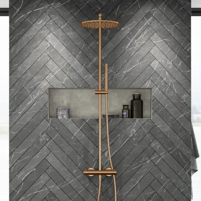 Semplice SRL10 S03 - Termostatsett, Rain DeLuxe RHB30, Ø30 cm., PVD børstet kobber