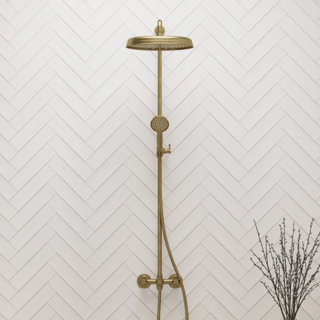 Hassel&Teudt HBR800 S02 - Dusjstangsett m/Ø31 cm. Rain DeLuxe m/EasyClean, polert messing Natural