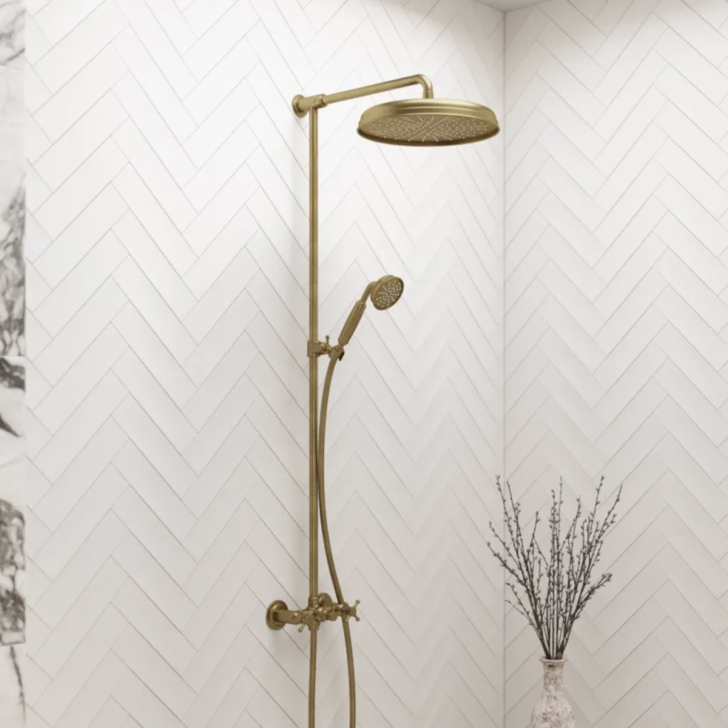 Hassel&Teudt HBR800 S02 - Dusjstangsett m/Ø31 cm. Rain DeLuxe m/EasyClean, polert messing Natural