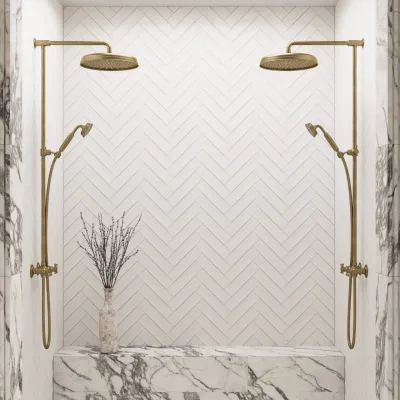 Hassel&Teudt HBR800 S02 - Dusjstangsett m/Ø31 cm. Rain DeLuxe m/EasyClean, polert messing Natural