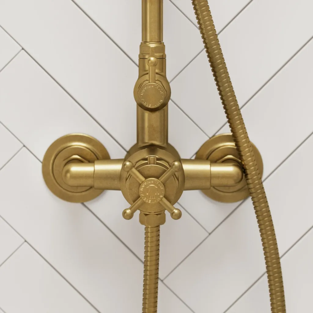 Hassel&Teudt HBT900 S02 - SmartTerm dusjstangsett m/Ø31 cm. Rain DeLuxe med EasyClean, polert messing, naturlig