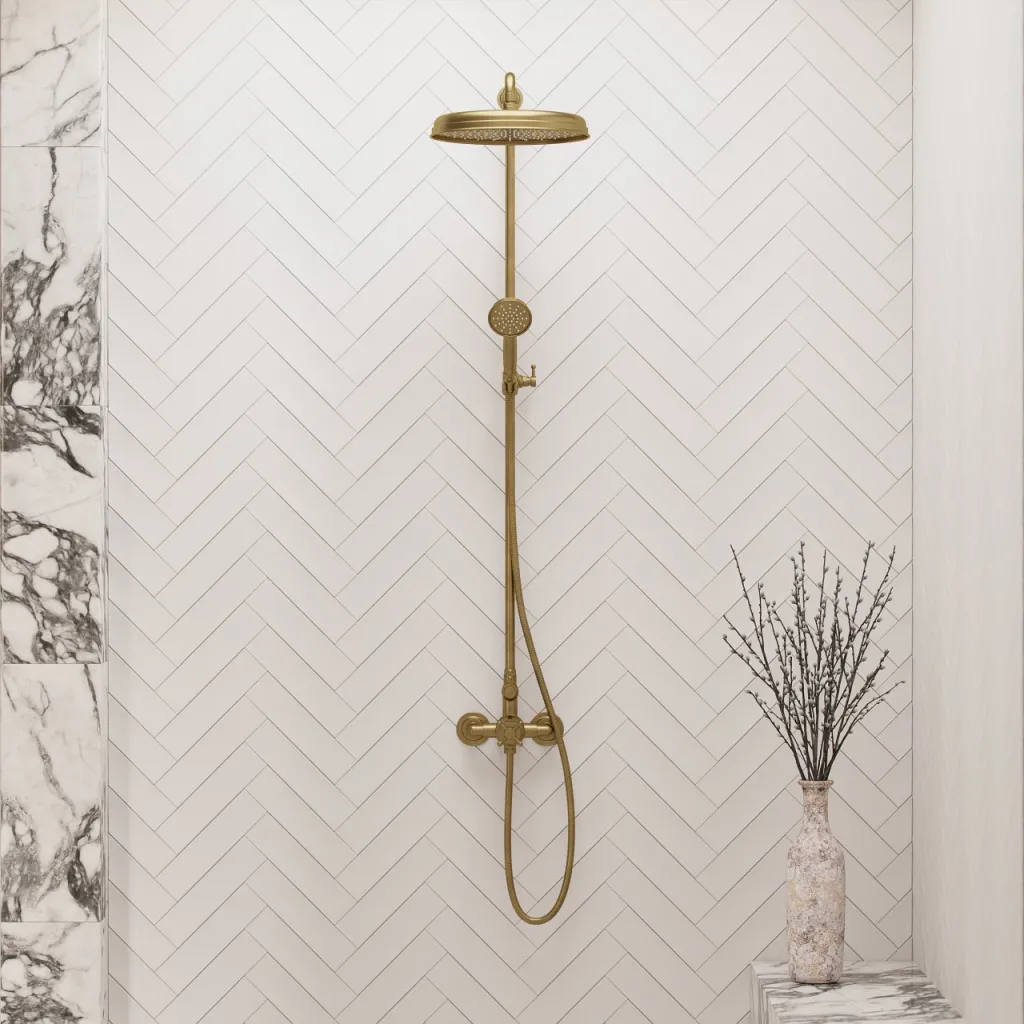 Hassel&Teudt HBT900 S02 - SmartTerm dusjstangsett m/Ø31 cm. Rain DeLuxe med EasyClean, polert messing, naturlig