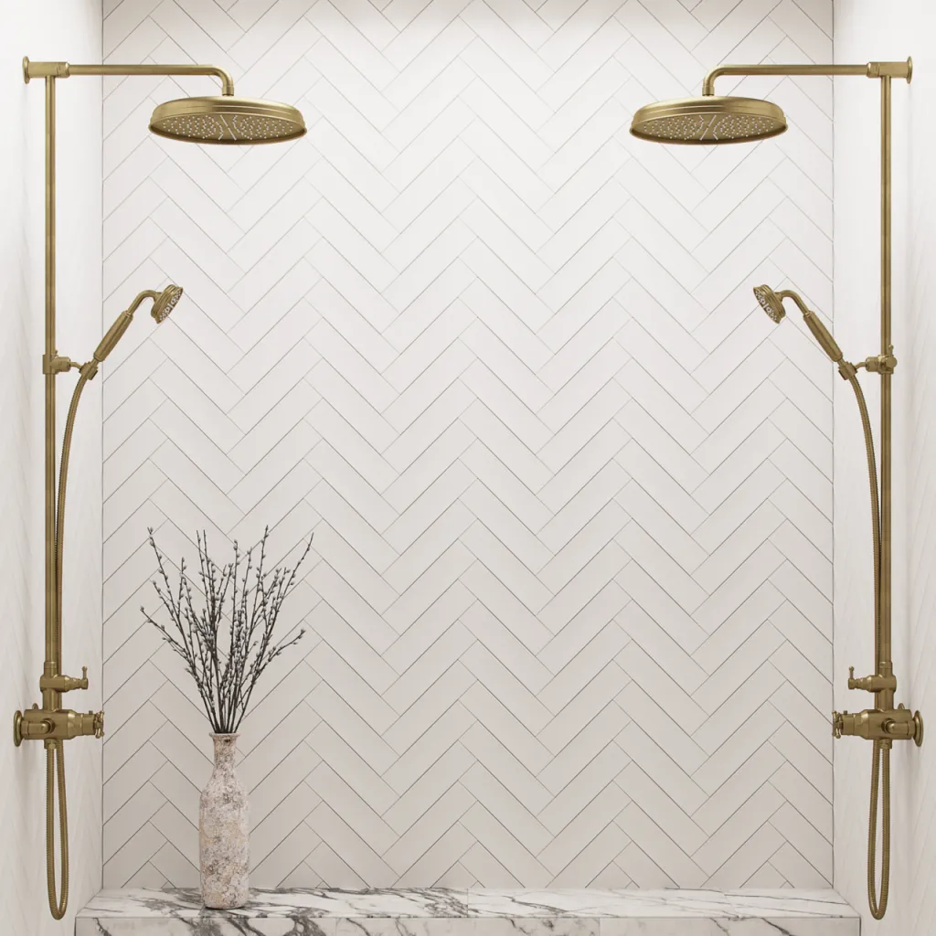 Hassel&Teudt HBT900 S02 - SmartTerm dusjstangsett m/Ø31 cm. Rain DeLuxe med EasyClean, polert messing, naturlig