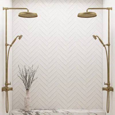 Hassel&Teudt HBT900 S02 - SmartTerm dusjstangsett m/Ø31 cm. Rain DeLuxe med EasyClean, polert messing, naturlig