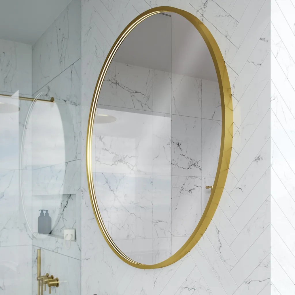 Pulcher Mood 1 PM1-110 - Ø110 cm duggfritt speil med lys og lyskontroll, børstet messing