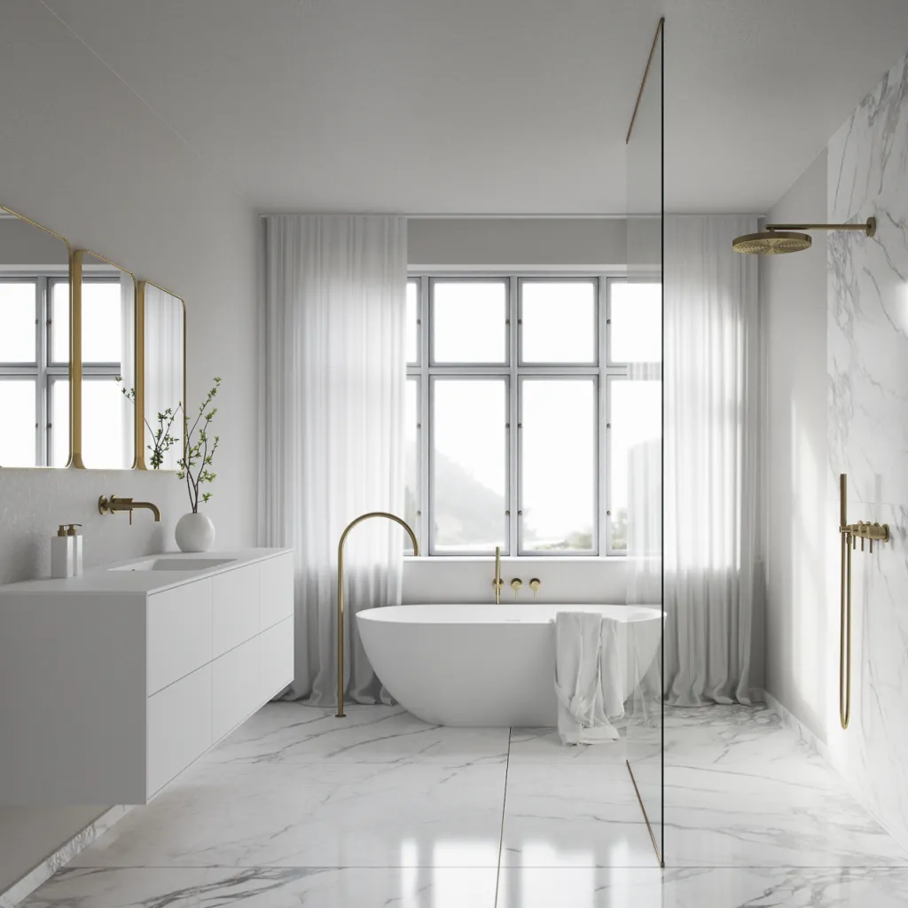 Semplice STB801 S02 - XXL Rain DeLux Ø28 cm, SmartTerm Vegg, PVD Børstet Messing