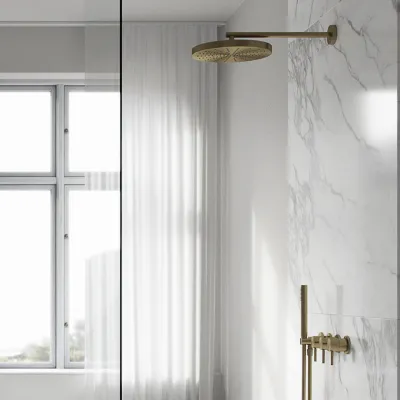 Semplice STB801 S02 - XXL Rain DeLux Ø28 cm, SmartTerm Vegg, PVD Børstet Messing