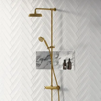 Hassel&Teudt HRL10 II S01 - SmartTerm dusjstangsett m/Ø21 cm. Rain DeLuxe med EasyClean, polert messing, naturlig