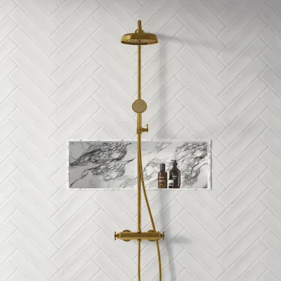 Hassel&Teudt HRL10 II S01 - SmartTerm dusjstangsett m/Ø21 cm. Rain DeLuxe med EasyClean, polert messing, naturlig